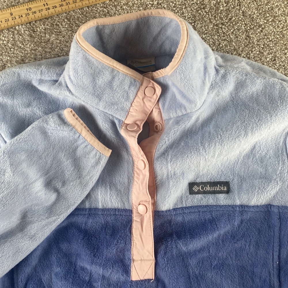 Columbia Women L Benton Springs Snap Fleece Pullover Blue Lavender Colorblock